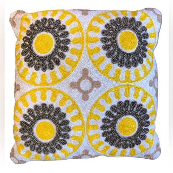 Happy Chic by Jonathan Adler Yellow, Beaded Pillow Approx 17”x17”, polyfill - Picture 2 of 15